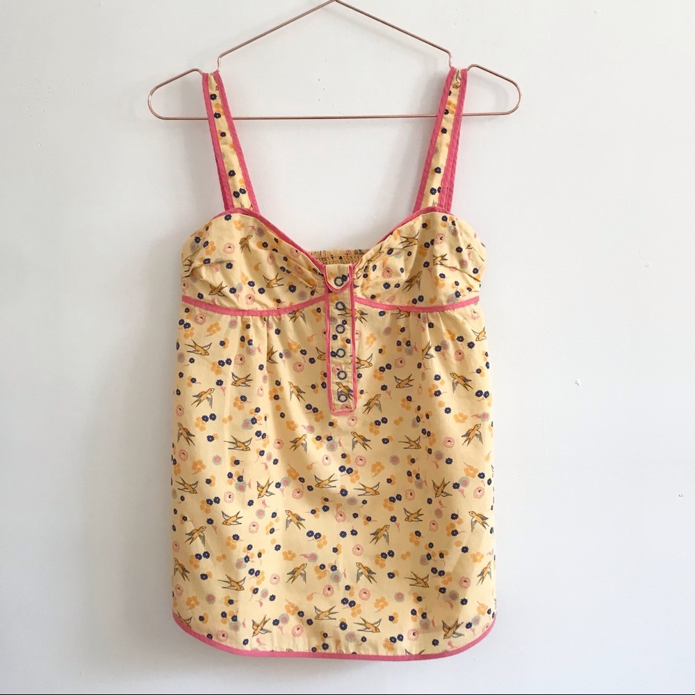 Kimchi Blue Retro Yellow Bird and Floral Tank XS